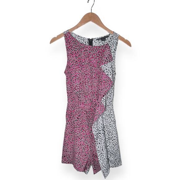 ARMANI EXCHANGE Tie Waist Cascade Romper Sleeveless Abstract Pink Black Cocktail - Picture 2 of 8